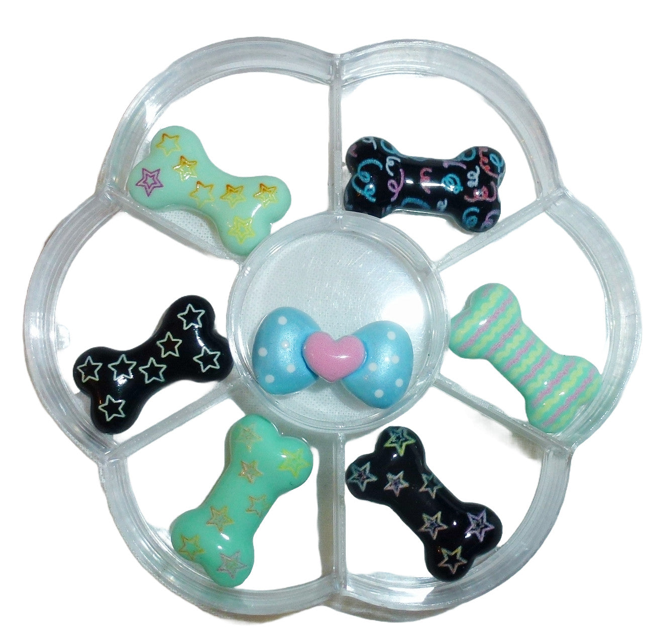 Puppy Bows flower box with 7 cute dog bone hair bow with latex bands or hair clip