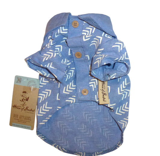 House of Barker blue white arrows Hawaiian type shirt NEW