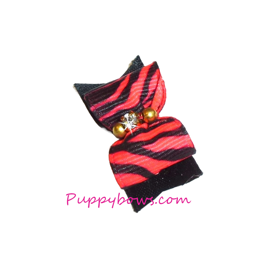 Puppy Bows neon pink 5/8" dog hair bow rhinestones barrette or latex bands