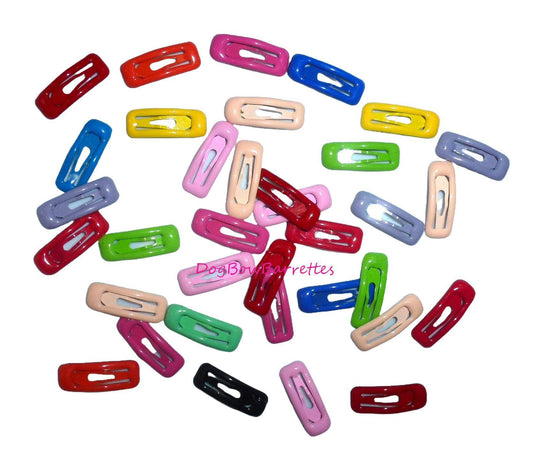 Puppy bows ~ barrette super tiny enamel coated snap clip pretty colors tiny rectangle shape bow pet hairclip (fb15)