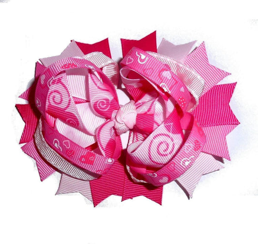 Puppy bows ~ dog collar slide bow valentine's day multi loop swirl knot center pink in love  accessory  (dc8)