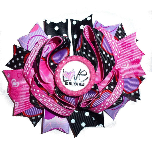 Puppy bows ~ dog collar slide bow valentine's day purple pink love is all you need accessory  (dc8)