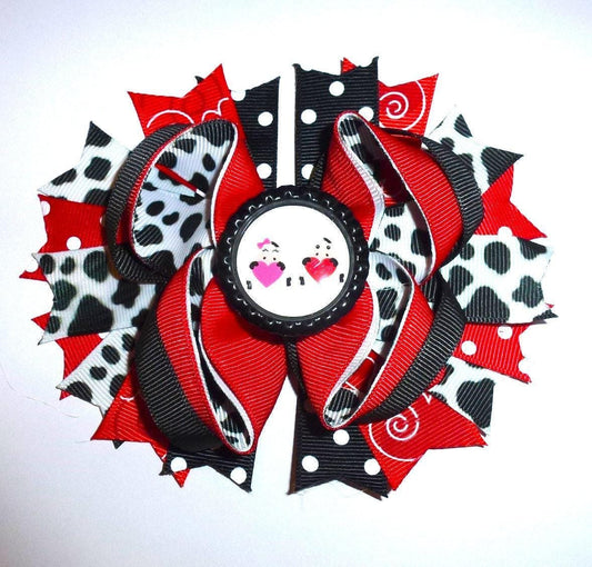 Puppy bows ~ dog collar slide bow valentine's day red/black cows in love  accessory  (dc8)