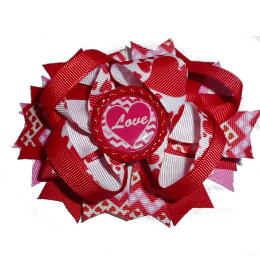 Puppy bows ~ dog collar slide bow valentine's day red/white "love" heart accessory  (dc8)