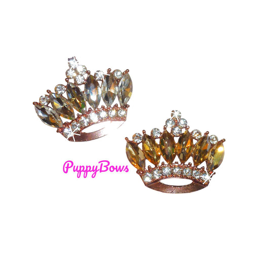 Puppy bows gold or crystal rhinestone tiara crown dog hair bow barrette
