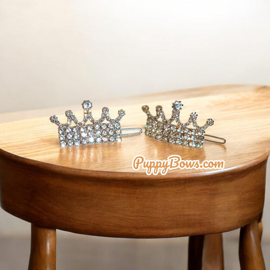 Puppy bows monthly special rhinestone tiara crown two 1gold/1silver dog hair bow