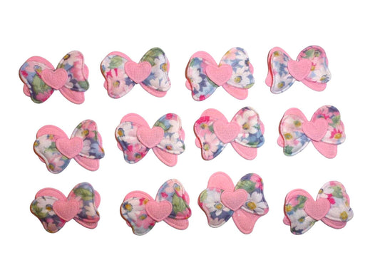 Puppy bows 12pcs pink floral heart dog grooming bow with latex bands