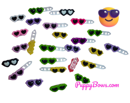 Puppy bows 25/50 pcs small heart sunglasses barrette clip dog grooming bow