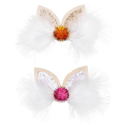 Puppy bows ~ cottontail glitter feather funny easter bunny rabbit ears dog collar slide accessory hair barrette  ~usa seller (fb162)