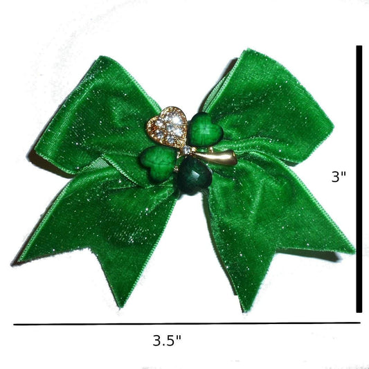 St. patrick's day green glitter velvet rhinestone clover dog collar slide accessory or  hair bows barrettes or bands (dc21)