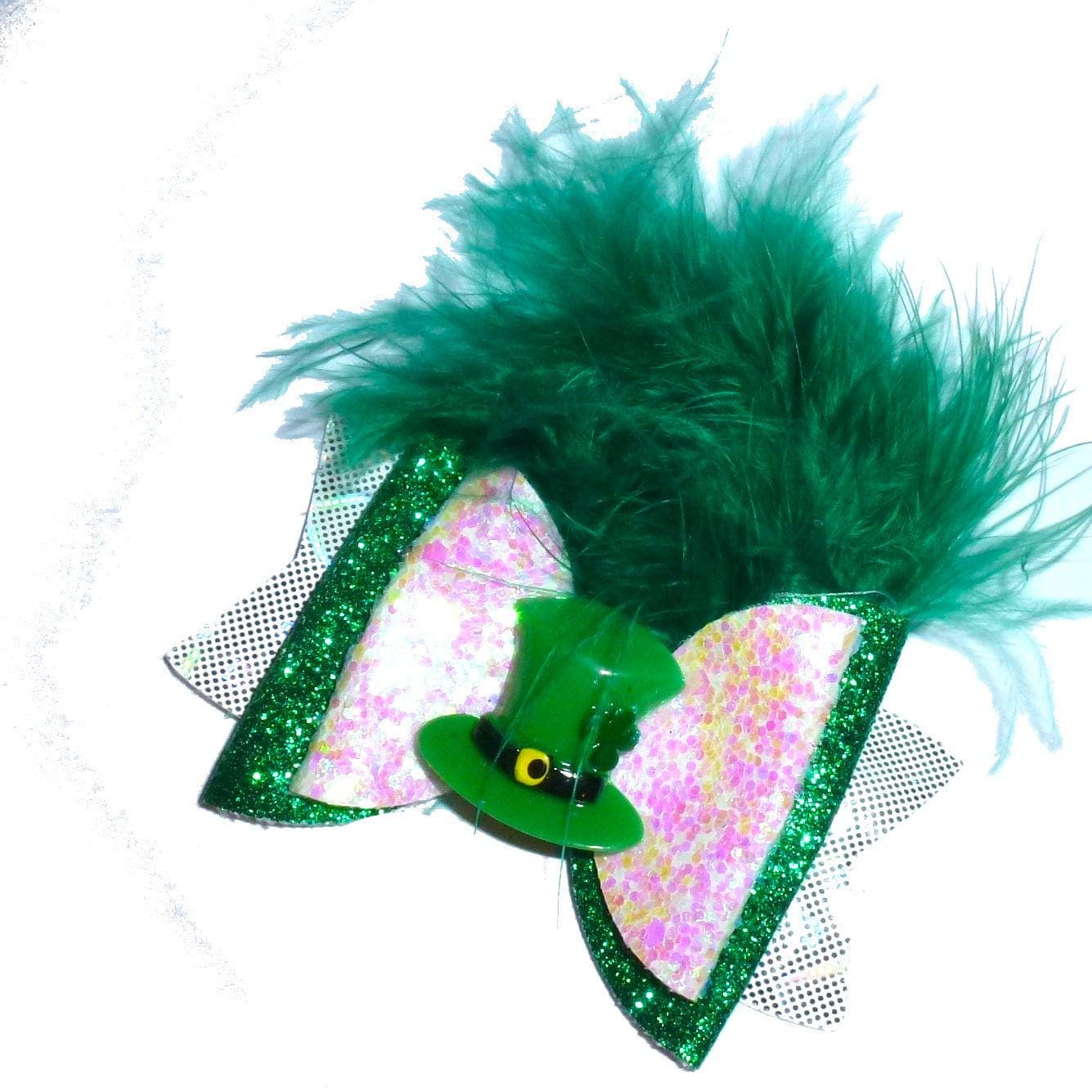 Puppy bows ~ leprechaun st. patrick's day  xl dog bow  collar slide marabou green pink  ~usa seller (dc4)