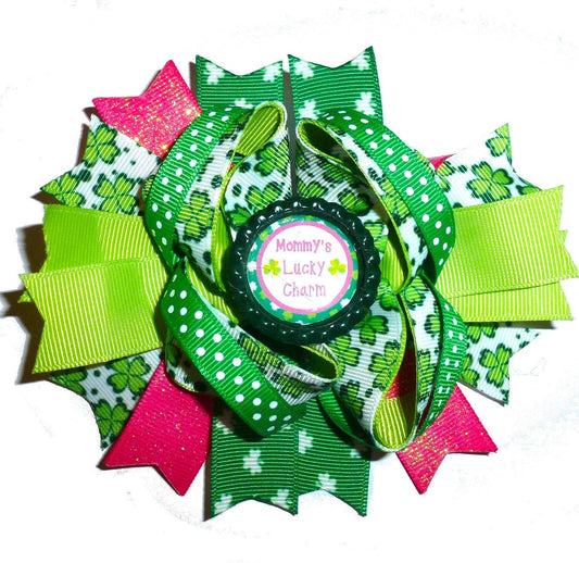 St. patrick's day green pink mommy's lucky charm dog collar slide accessory or  hair bows barrettes or bands (dc2)