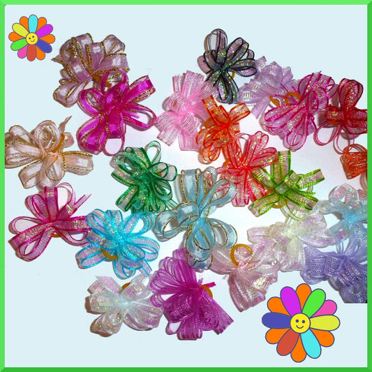 Puppy bows ~  delicate metallic glitter loopy party puffs dog grooming bows