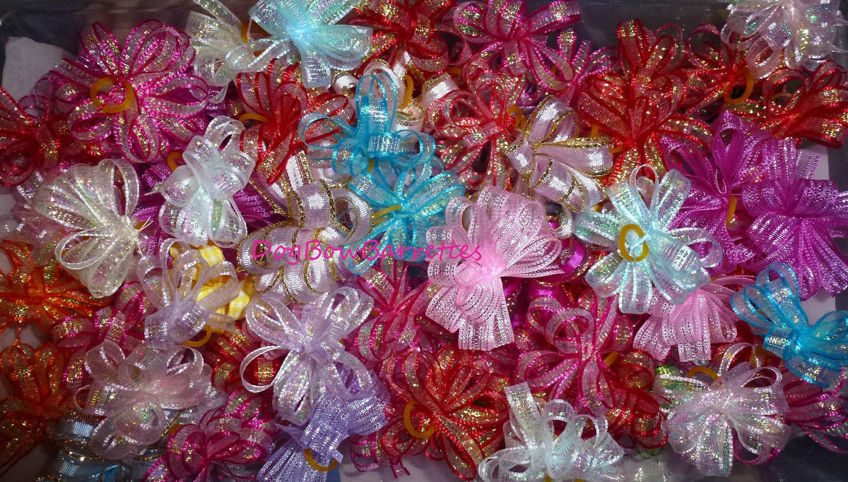 Puppy bows ~  delicate metallic glitter loopy party puffs dog grooming bows