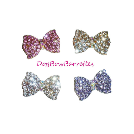 Puppy bows ~ small colored rhinestone bowknot dog bow  pet hair clip topknot barrette style #102