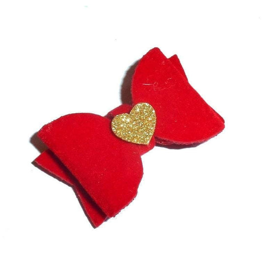 Puppy bows ~red velvet  1.5" christmas valentines pet  hair bowknot bow bands or barrette  (fb38)