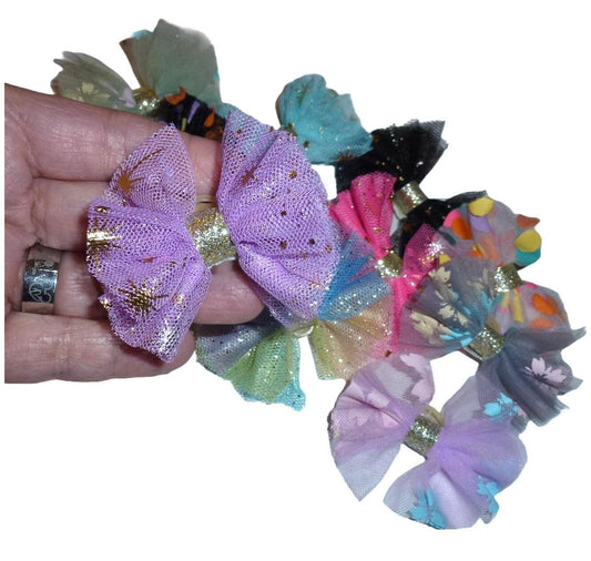 Puppy bows ~  girly princess tulle  pet hair bow small bands or clip (356)