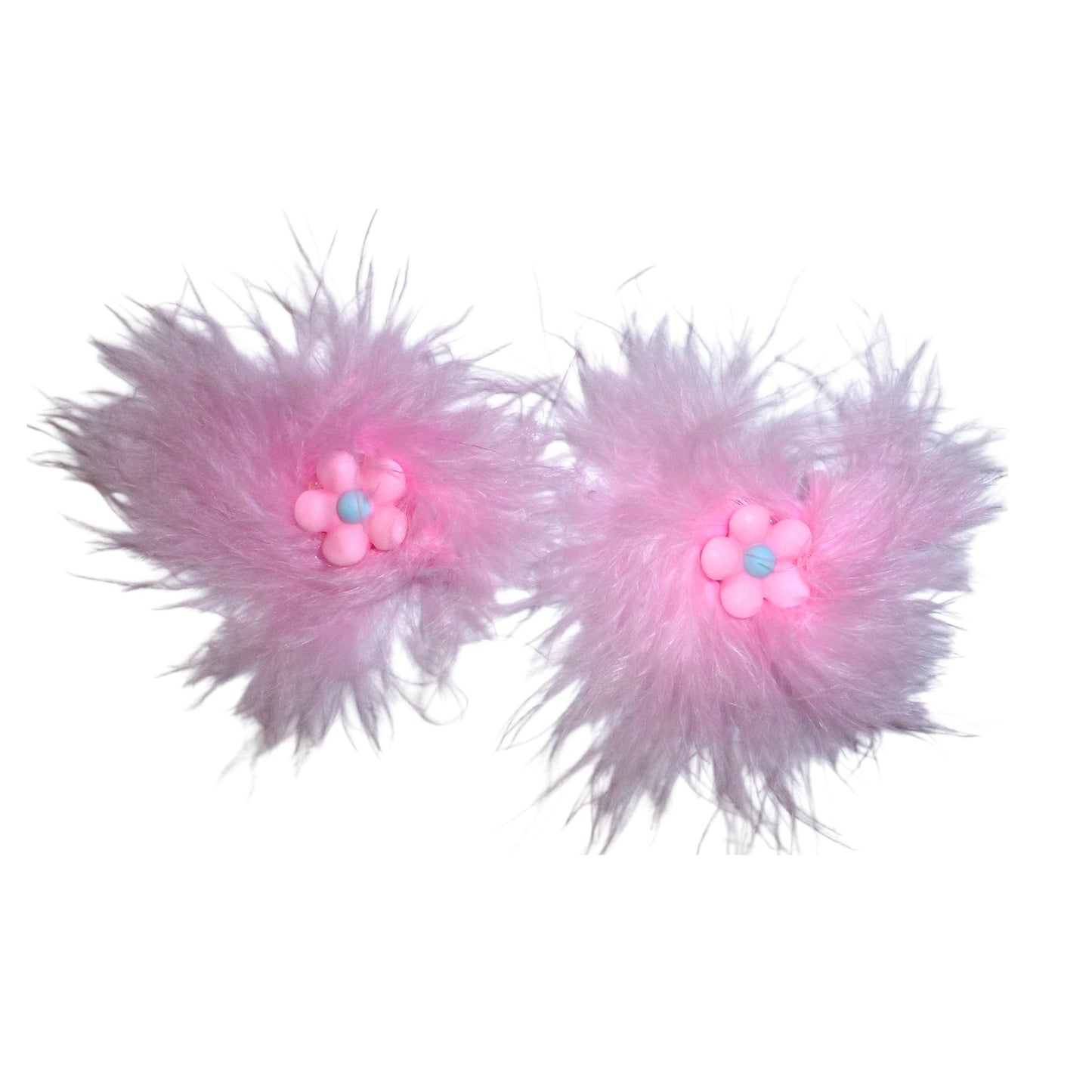 Puppy Bows ~ dog hair grooming bow pink furry boa pink flowers x2! pet bows