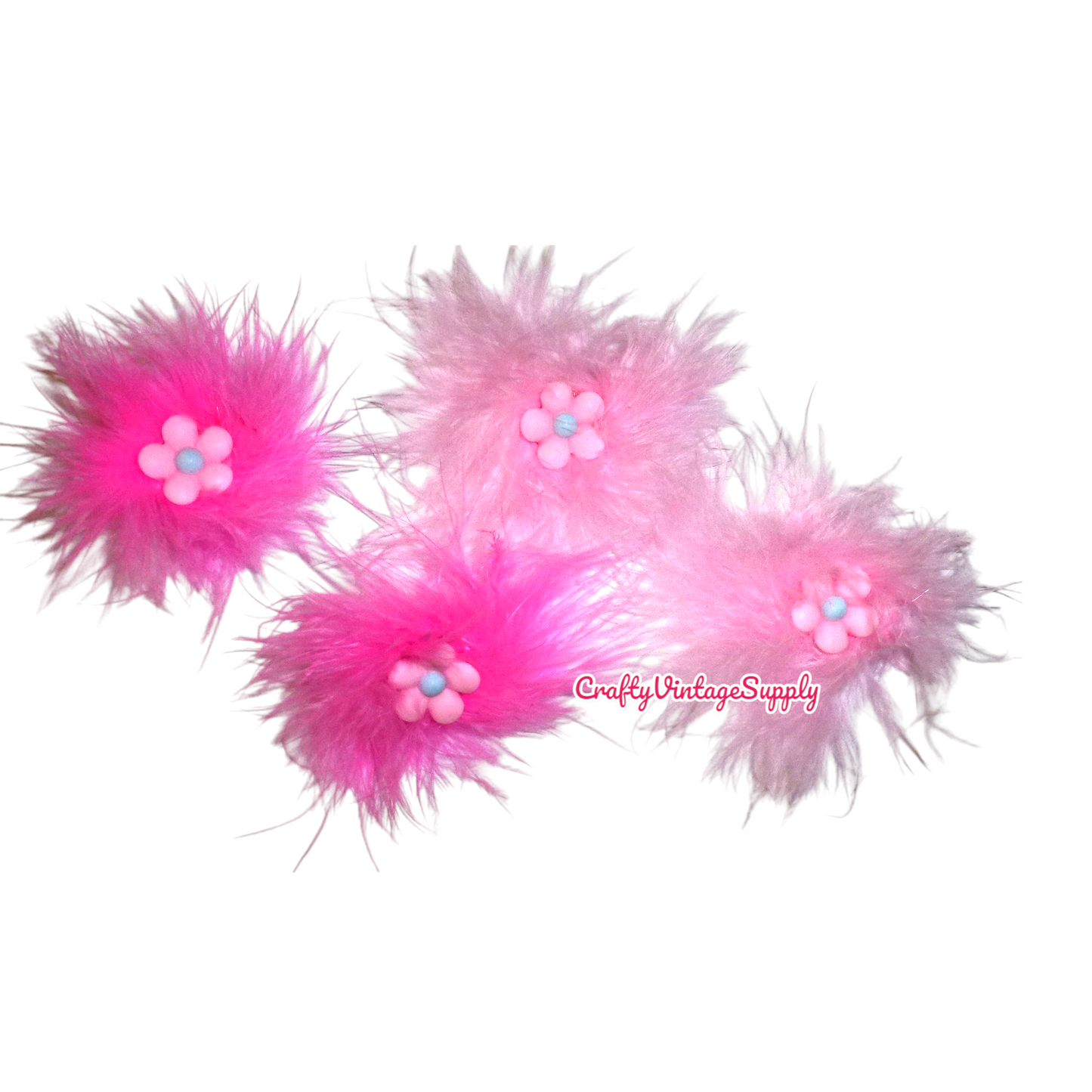 Puppy Bows ~ dog hair grooming bow pink furry boa pink flowers x2! pet bows