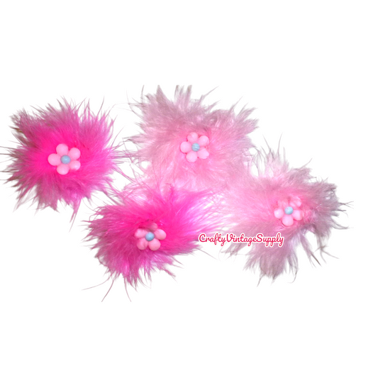 Puppy Bows ~ dog hair grooming bow pink furry boa pink flowers x2! pet bows