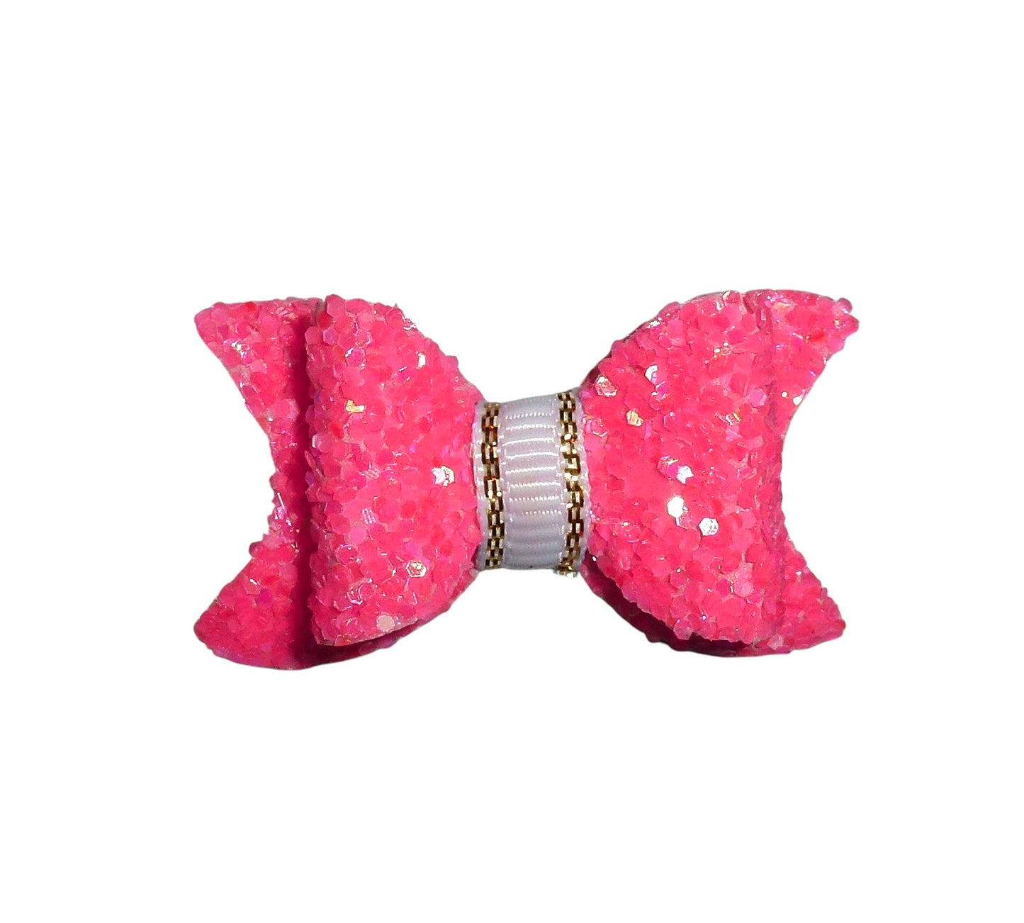 Puppy Bows ~ Neon Pink Glitter Small 1.5" Dog Pet Hair Grooming Bow
