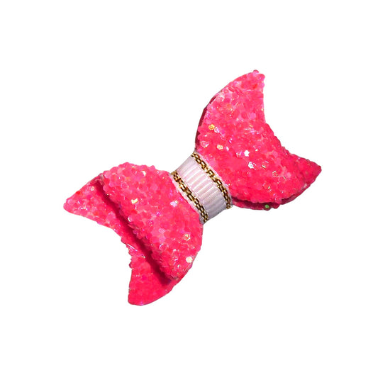 Puppy Bows ~ Neon Pink Glitter Small 1.5" Dog Pet Hair Grooming Bow