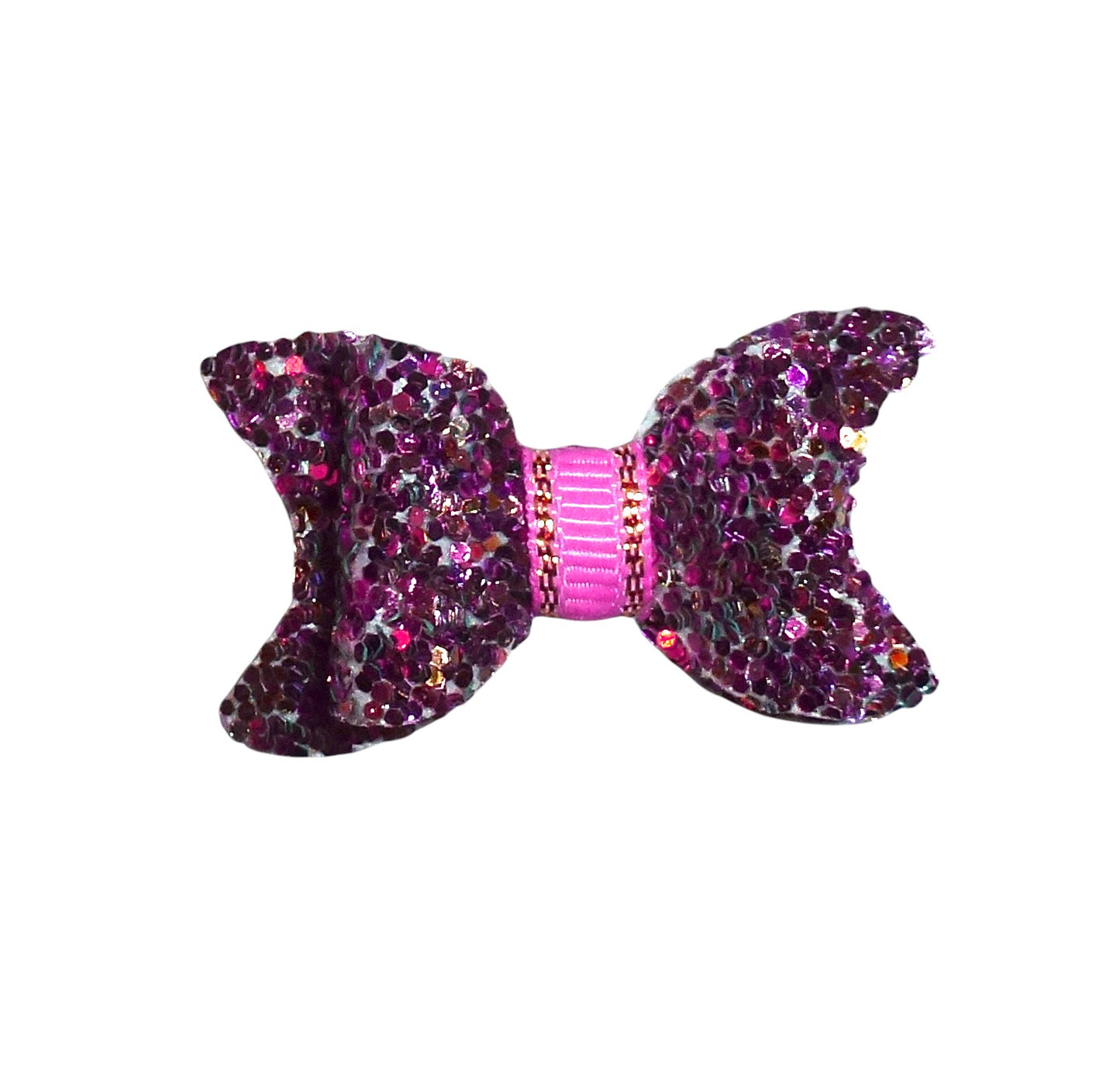 Puppy Bows ~ Purple And Pink Glitter Small 1.5" Dog Pet Hair Grooming Bow