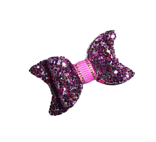 Puppy Bows ~ Purple And Pink Glitter Small 1.5" Dog Pet Hair Grooming Bow