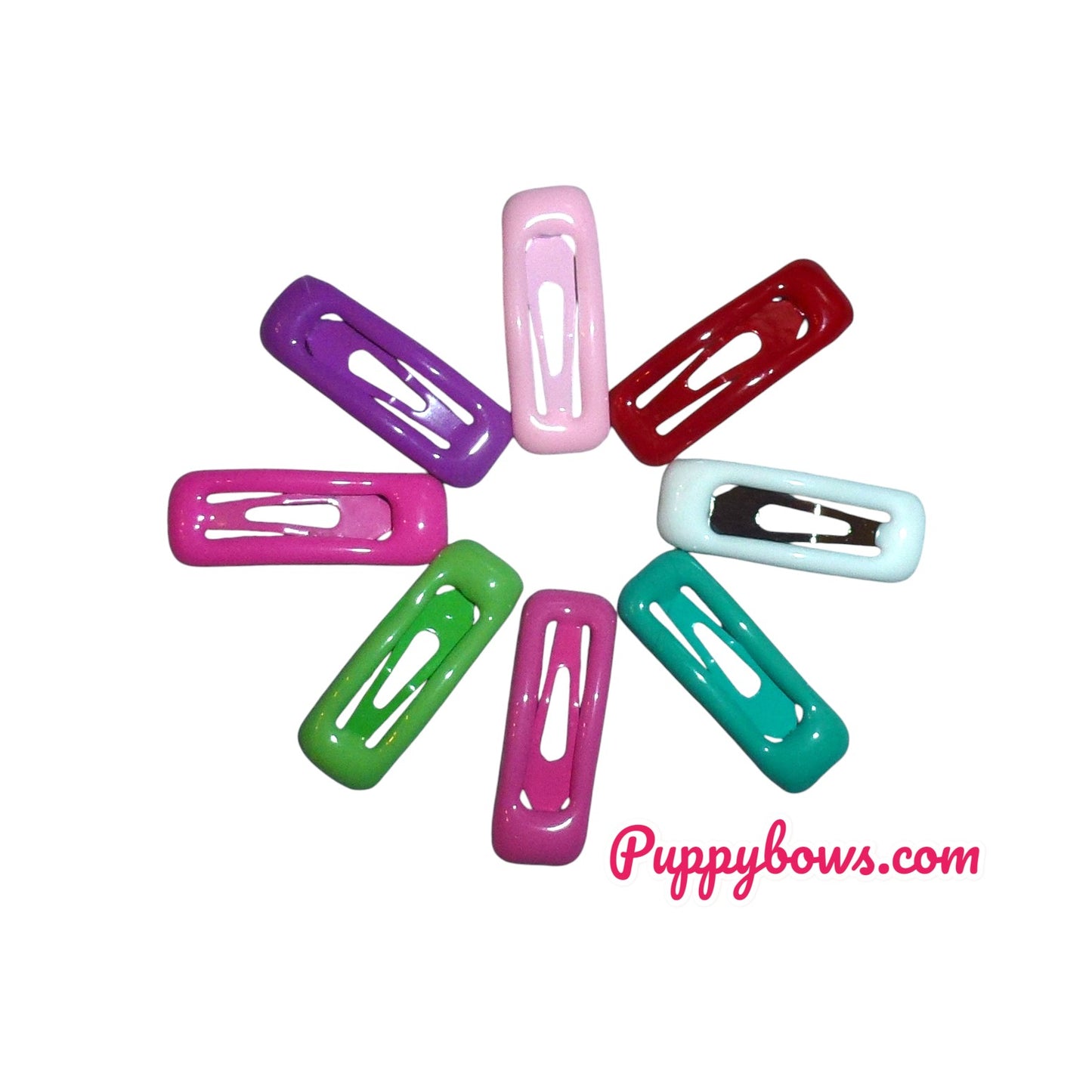 Puppy bows ~ barrette super tiny enamel coated snap clip rectangle pet hairclip