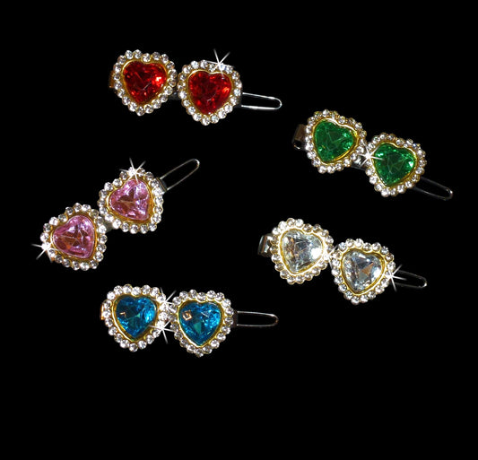 Two for $10  small  heart shape handmade rhinestone  hair clip  barrette