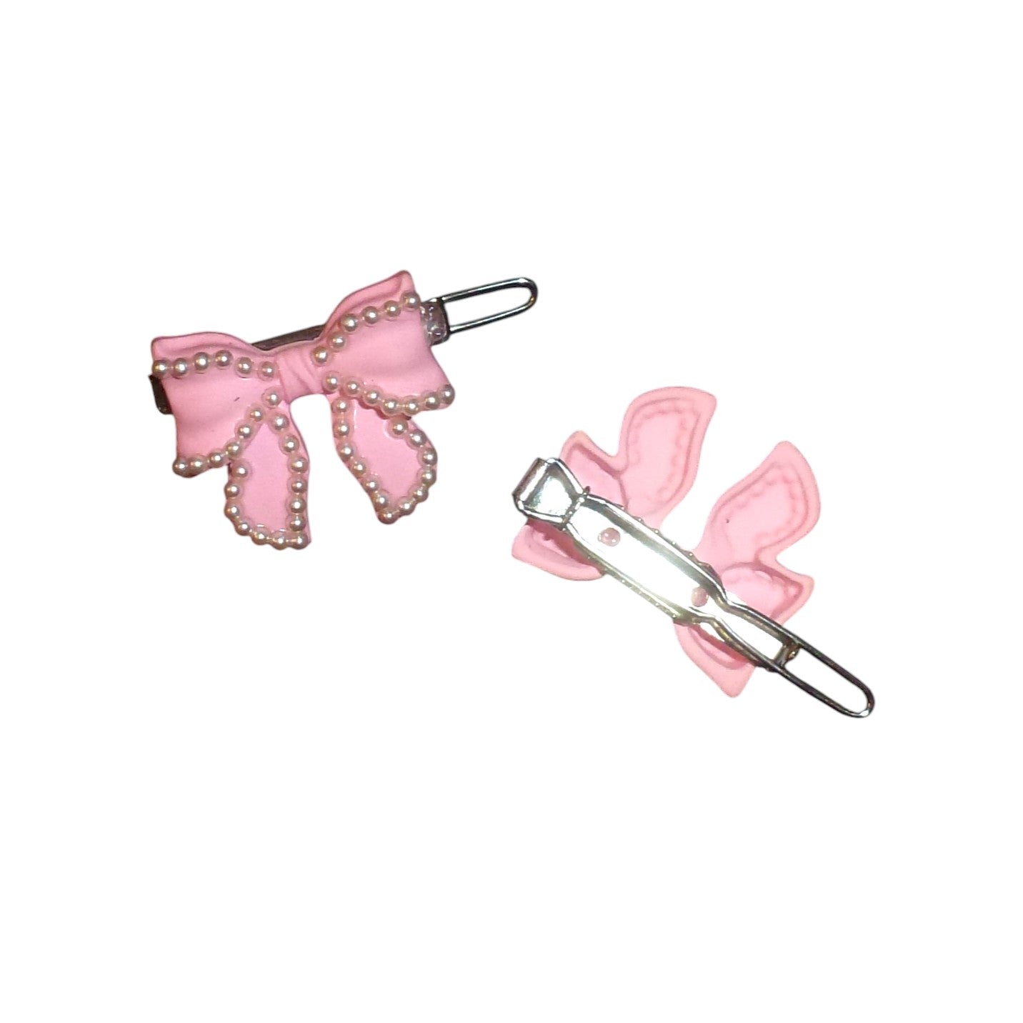Two for $10  small  pink pearl bowknot handmade  hair clip  barrette