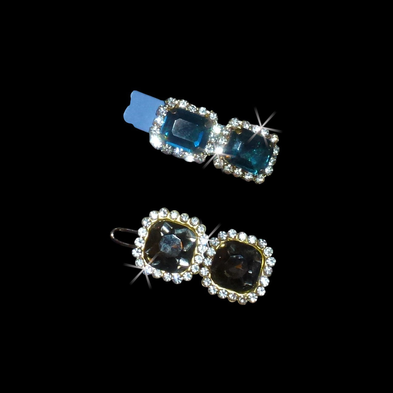 Two for $10  small  blue & gray rhinestone handmade  hair clip  barrette
