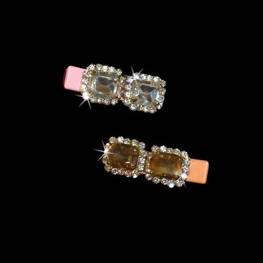 Two for $10  small  pink & peach rhinestone handmade  hair clip  barrette