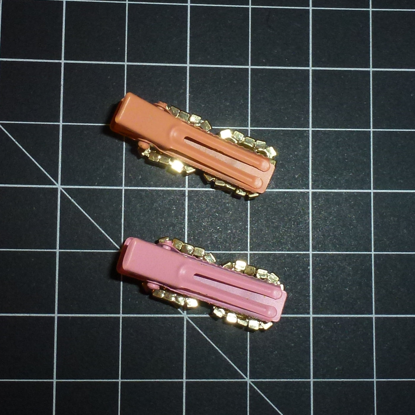 Two for $10  small  pink & peach rhinestone handmade  hair clip  barrette