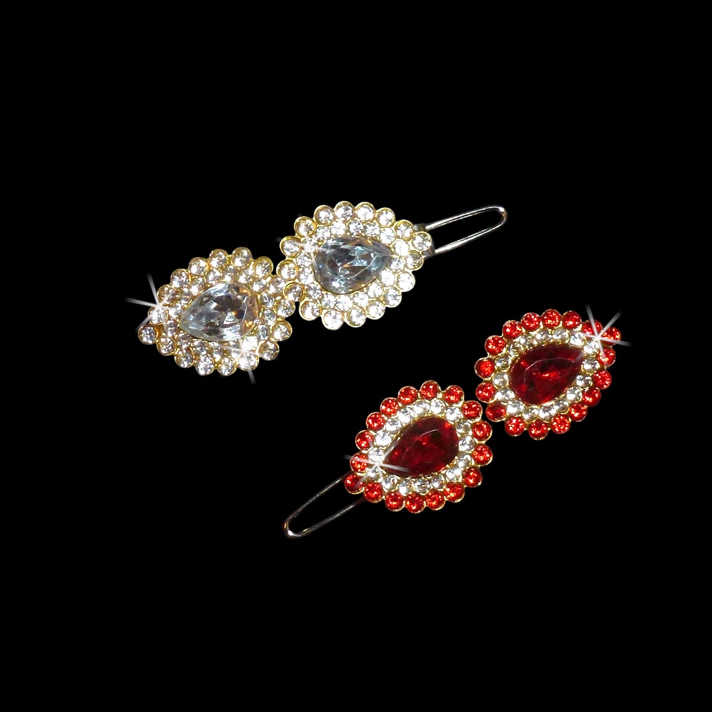 Two for $10  teardrop feather look rhinestone handmade  hair clip  barrette