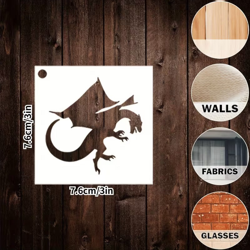 16pcs Medieval Dragons Fantasy Magic Drake Wyvern stencils for crafts DIY 3"x3"