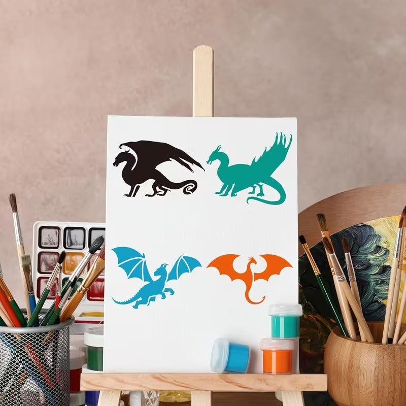 16pcs Medieval Dragons Fantasy Magic Drake Wyvern stencils for crafts DIY 3"x3"