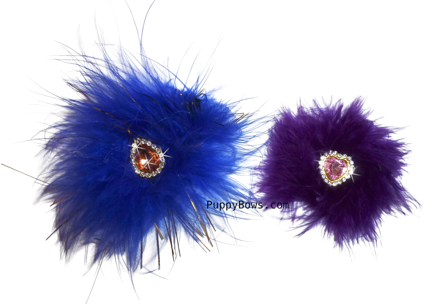Puppy Bows ~ pet dog hair grooming bow pink furry boa royal blue purple