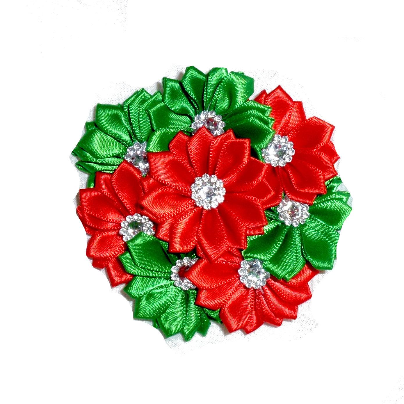 Puppy bows ~ shabby chic small  dog bow christmas collar slide flower red green  ~usa seller (dc5)