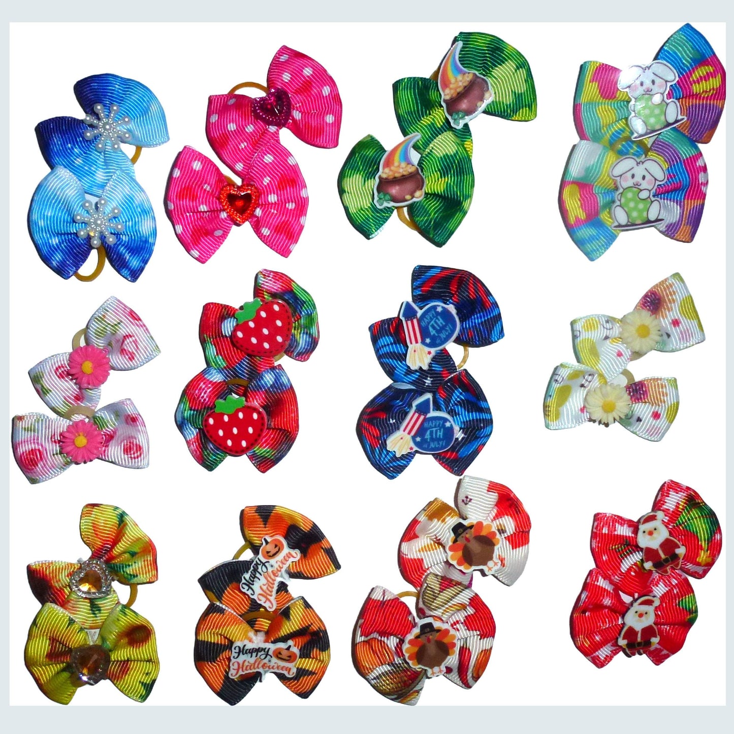 Dog bow barrettes holiday seasons set free ship! 12 bows or 12 pairs christmas 4th of july winter summer