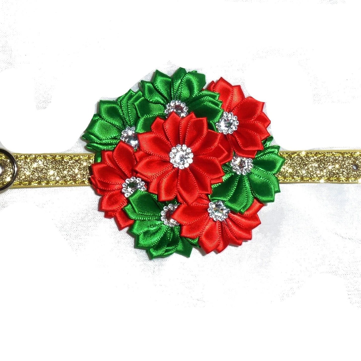 Puppy bows ~ shabby chic small  dog bow christmas collar slide flower red green  ~usa seller (dc5)