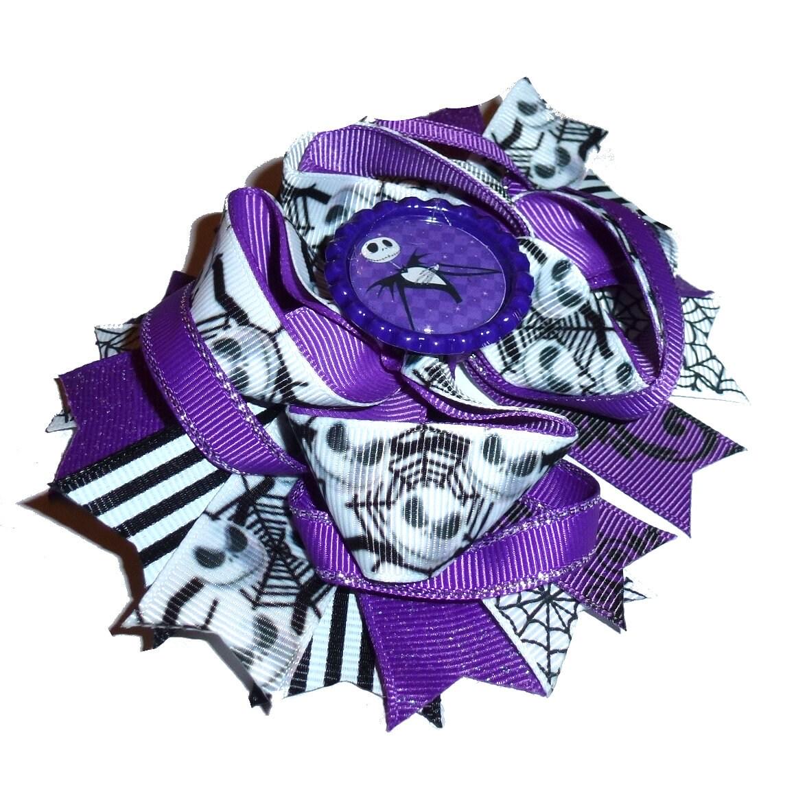Puppy bows ~ dog collar slide bow  christmas nightmare skeleton purple black white jack accessory  (dc12)