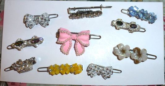 10pcs Rhinestone mixed styles Hinge Barrette Clips 25mm Hair Grooming Tools