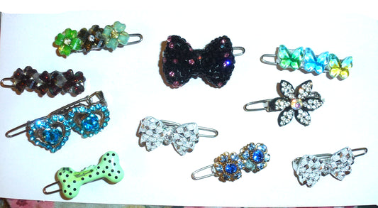 10pcs Blue Rhinestone mixed styles Hinge Barrette Clips 25mm Hair Grooming Tools