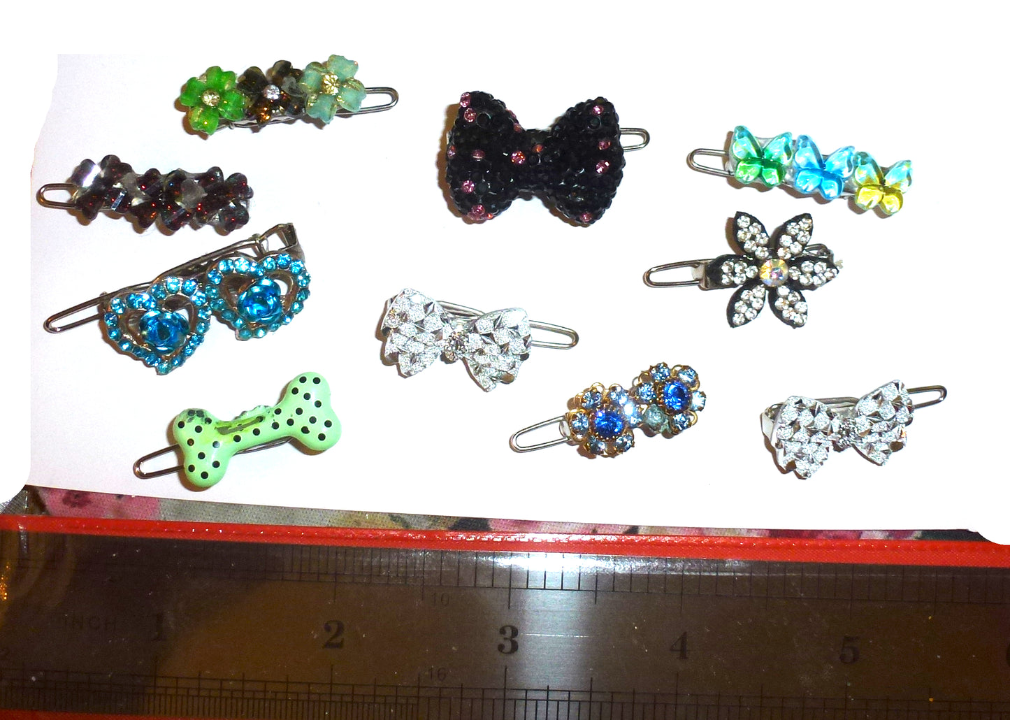 10pcs Blue Rhinestone mixed styles Hinge Barrette Clips 25mm Hair Grooming Tools