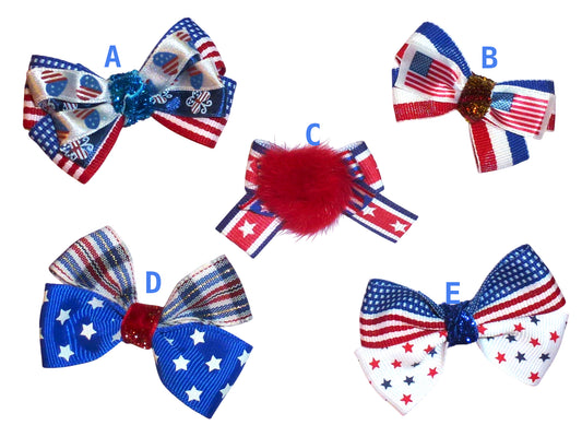 Puppy Bows ~USA Patriotic 4th of July dog bow pet hair clip barrette or bands