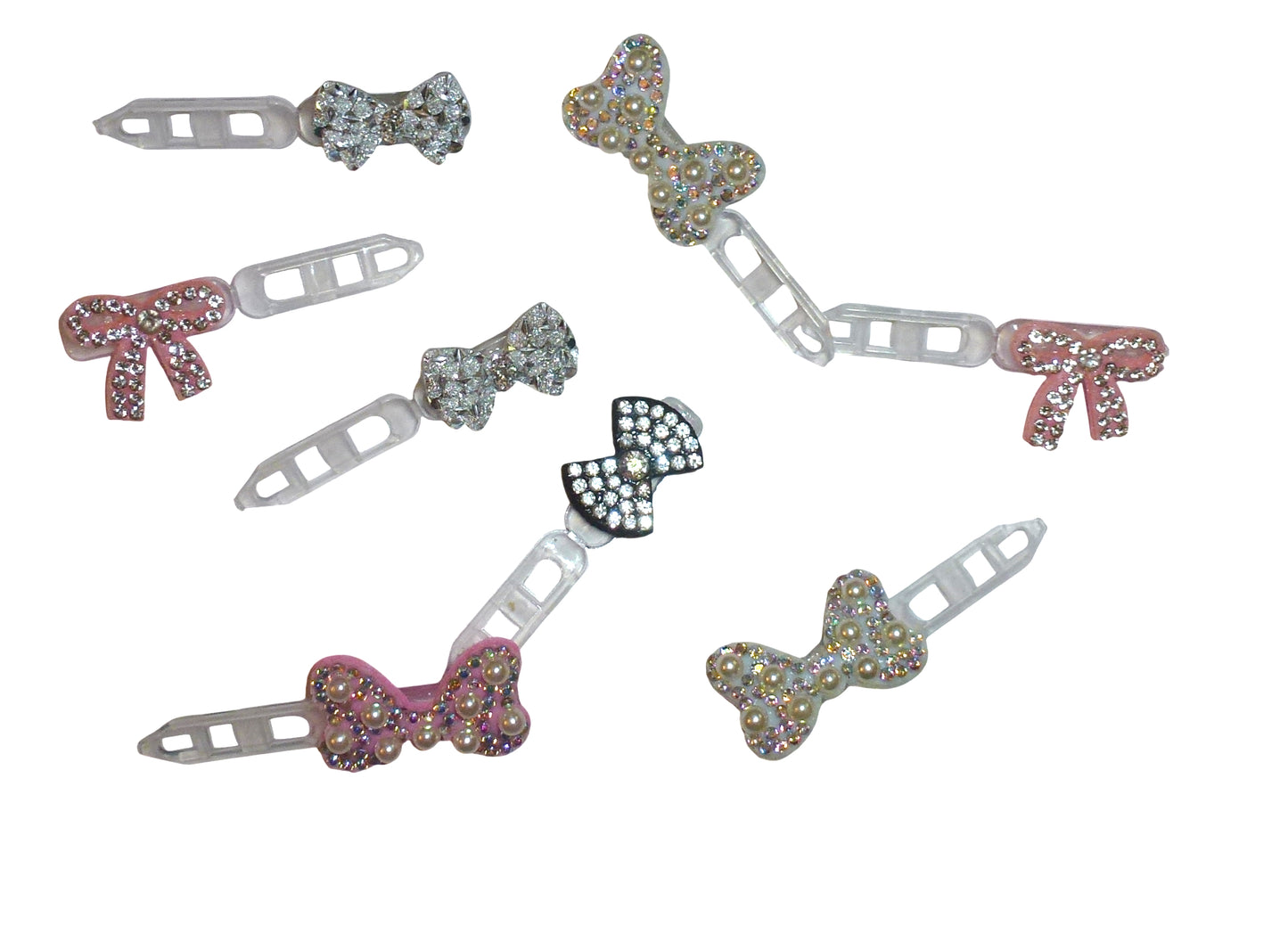 Puppy Bows 7pcs Small Dog Hair Rhinestone Barrette Clips Pink White Grooming
