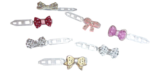 Puppy Bows 7pcs Small Dog Hair Rhinestone Barrette Clips Pink Silver Grooming