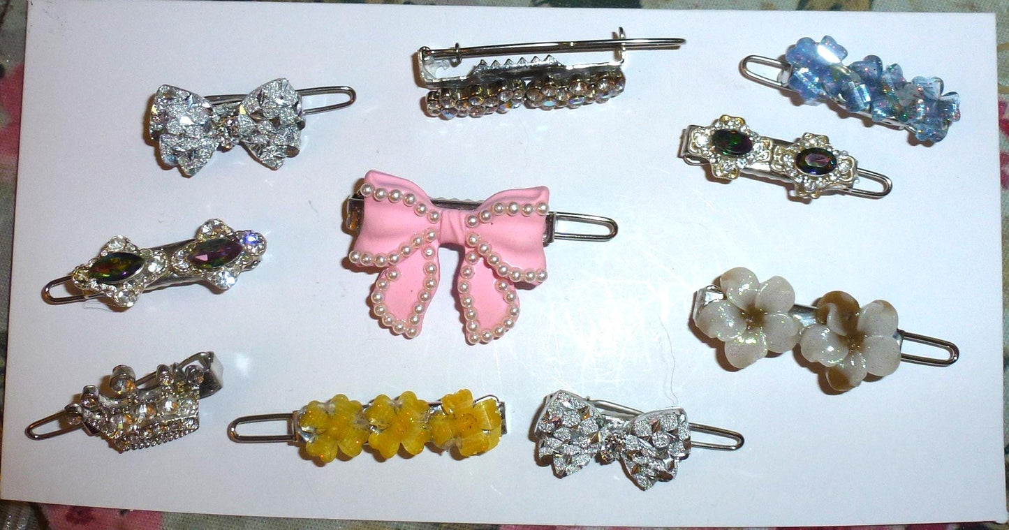 10pcs Rhinestone mixed styles Hinge Barrette Clips 25mm Hair Grooming Tools