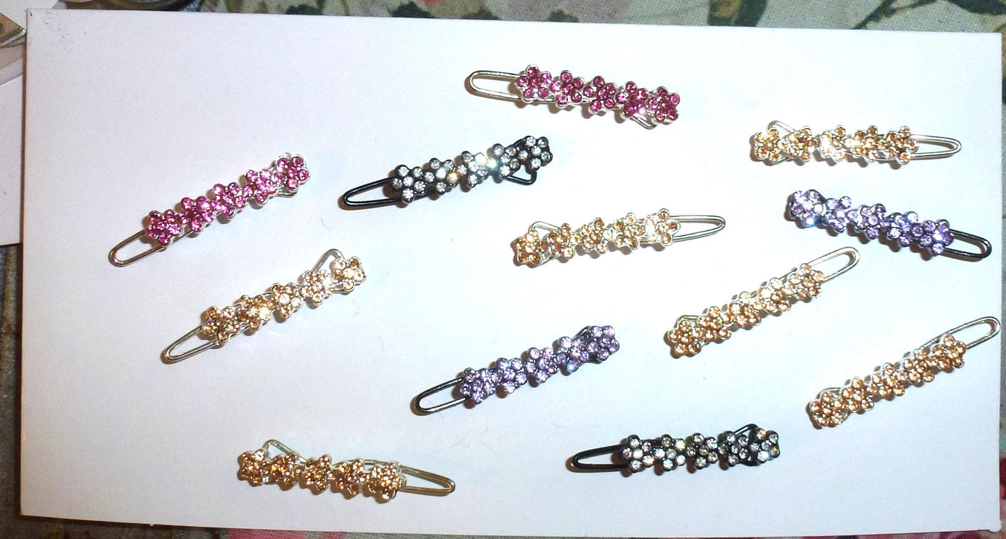 12pcs Rhinestone Flowers Hinge Barrette Clips 25mm Hair Grooming Tools